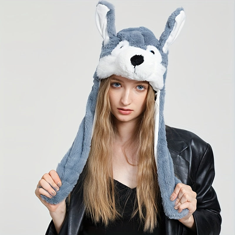 Cute Animal Moving Ear Hat Cute Panda Dog Frog Puppy Plush Hats Halloween Cosplay Party Earflap Hat For Women - view 8