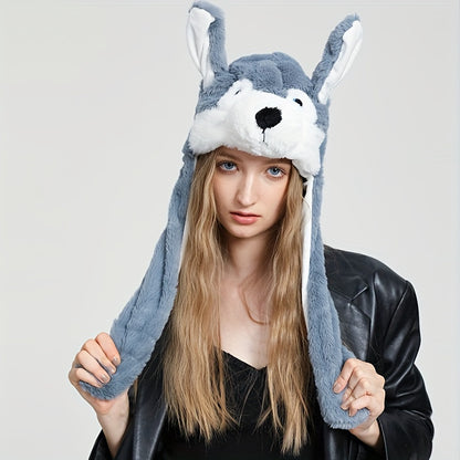 Cute Animal Moving Ear Hat Cute Panda Dog Frog Puppy Plush Hats Halloween Cosplay Party Earflap Hat For Women - view 8