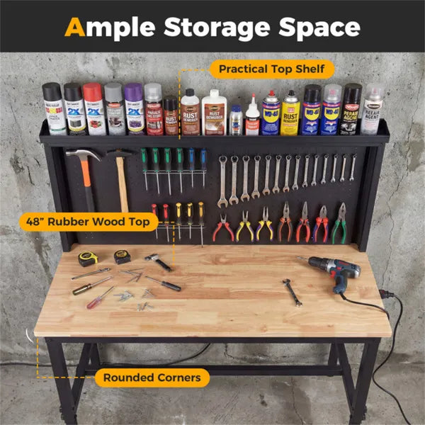 48" Heavy-Duty Workbench 2000LBS Capacity 7-Level Height Adjustable with Built-in Power Strip - view 10