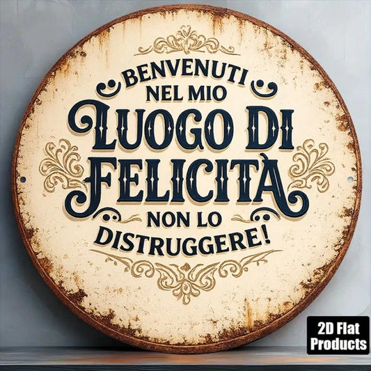 1pc 8x8in Vintage Round Sign Welcome To, Sign Welcome, To My Happy Place Do Not Disturb Plaque