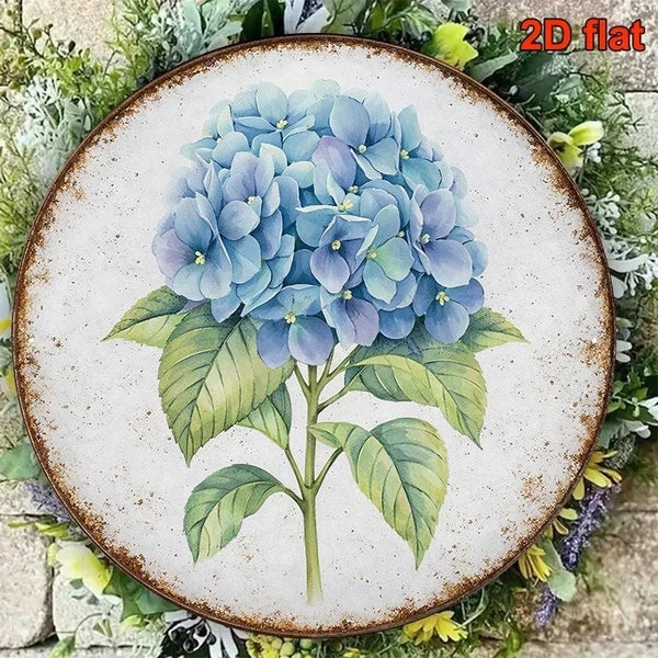 1pc Vintage Blue Hydrangea Round Sign 8x8in, Round Sign 8x8in, 8x8in, 2D Flat Decorative Plaque For Kitchen Garden - view 5