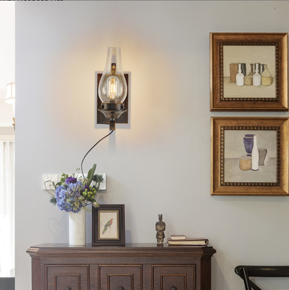 Only Supports Plug-in Rustic Farmhouse Wall Sconces Set Of 2, Vintage Industrial Plug-in Wall Lights With Clear Glass - view 2
