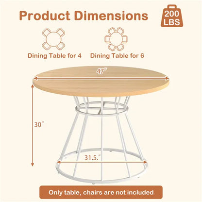 Natural 47" Round Dining Table, Family-Sized For 4-6 People, Hourglass Metal Base & Curved Tabletop - view 3
