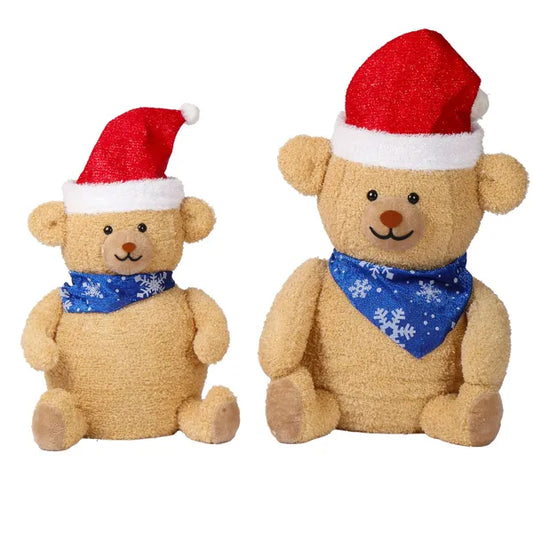 Set Of 2 Lighted Plush Bear Christmas Decorations, Pre-lit Pull Up Holiday Decor With 60 Warm White LED Lights For Xmas