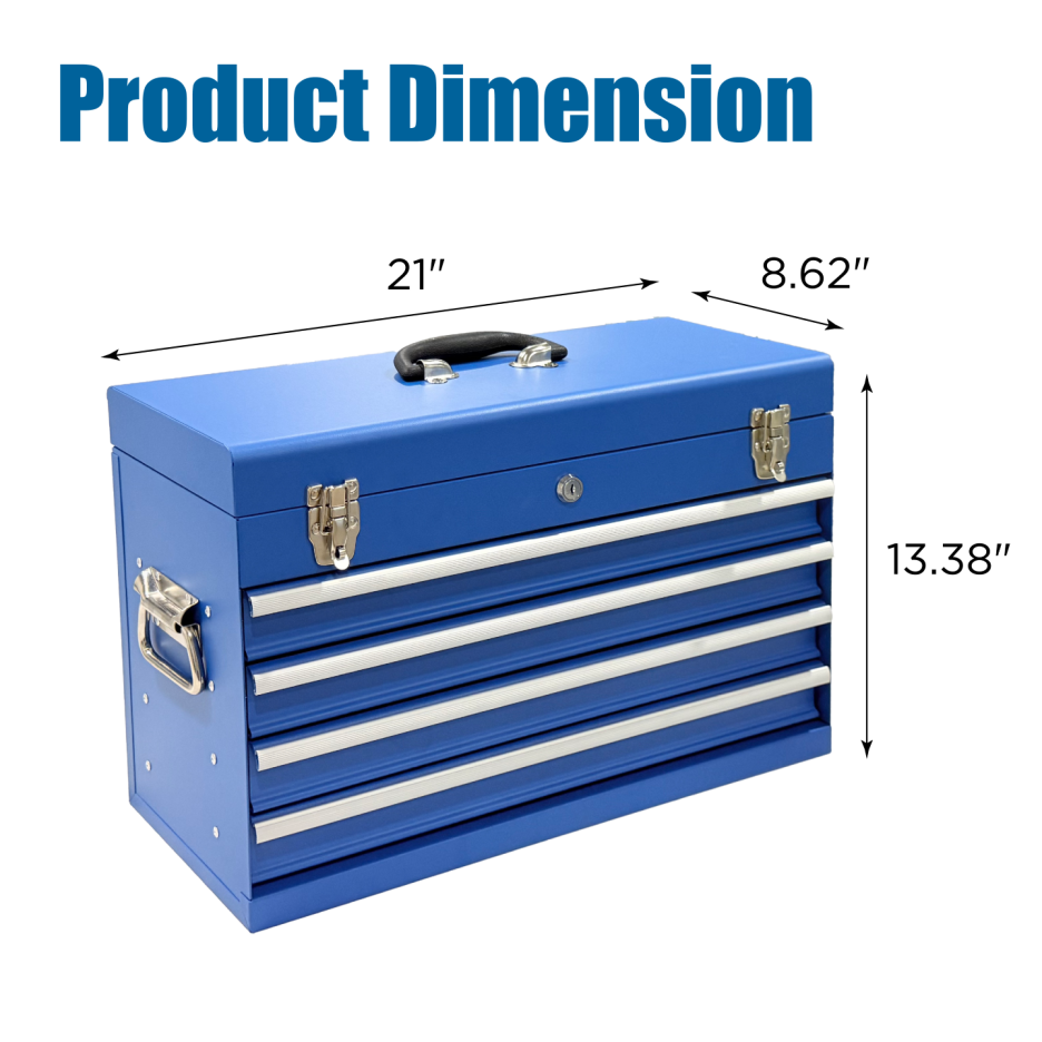 Heavy Duty Metal Tool Box, 21-inch, Portable Metal Tool Box With 4 Drawers, Small Tool Chest With EVA Liners - view 2