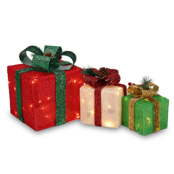 Box ABS Plastic Frame LED60 Light Warm White Light Three-Piece Set Onion Cloth Christmas Gift Box - view 9