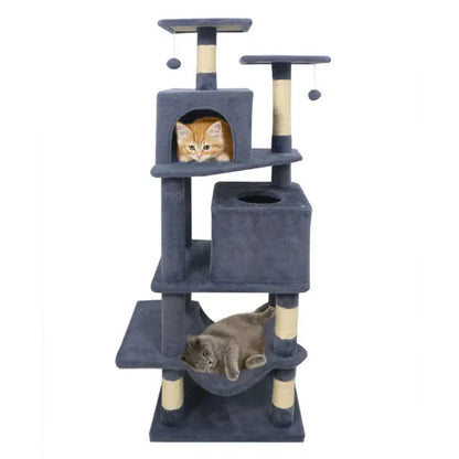 57" Multi-Level Cat Tree For Multi-Cat Households, 2 Condos & Hammock With Sisal Scratching Posts-Gray - view 2