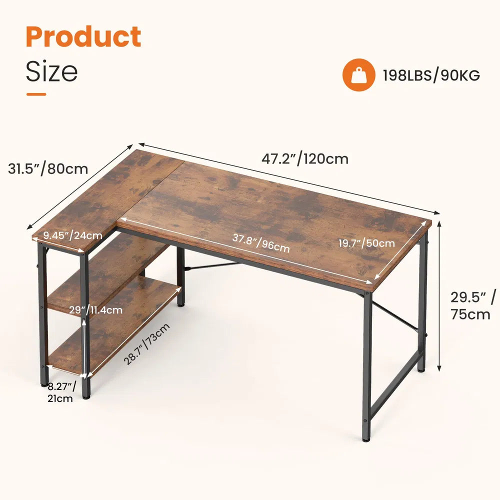 L-shaped Office Desk, 39-55inch Computer Desk, Writing Work Desk With Reversible Storage Rack - view 10