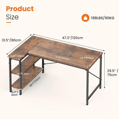 L-shaped Office Desk, 39-55inch Computer Desk, Writing Work Desk With Reversible Storage Rack - view 10