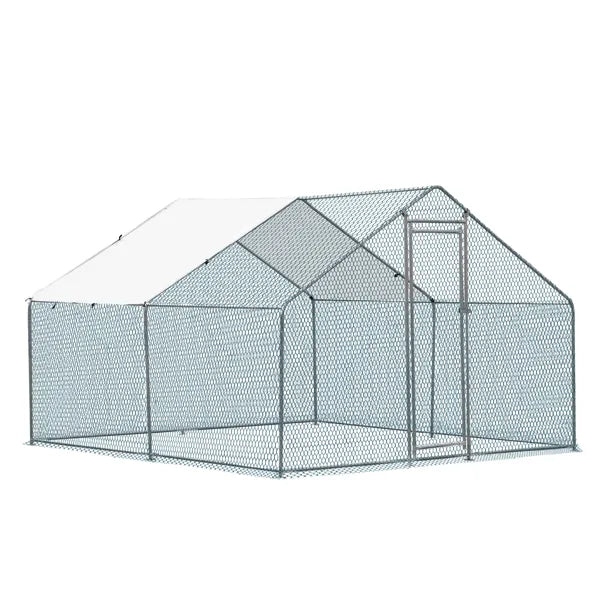 10 X 10 Ft Large Metal Chicken Coop, Walk-in Poultry Cage Chicken Hen Run House With Waterproof Cover - view 4