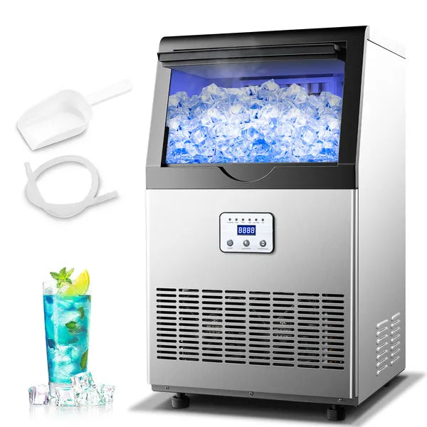Commercial Ice Maker Machine, 90/110LBS/24H Under Counter Ice Maker, Stainless Steel Freestanding Ice Machine