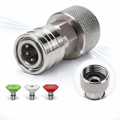 3/4" GHT to 1/4" Quick Connect Garden Hose to Pressure Washer Adapter, Stainless Steel Garden Hose Connectors