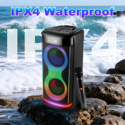 Portable Wireless Party Speaker With LED Light Wireless Mic Remote Control TWS Treble Bass Mic. Echo Music Accompany - view 9