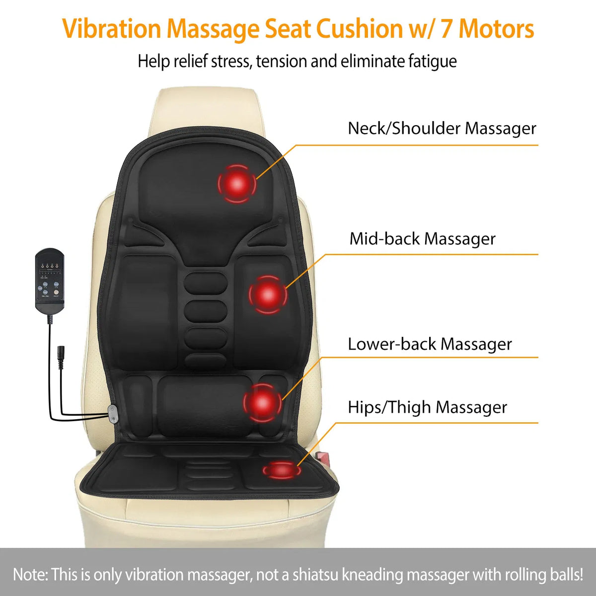 Back Massager Cushion Electric Massage Car Seat Cushion Chair Pad w / Heating Function 8 Vibration Modes 3 Intensity - view 7