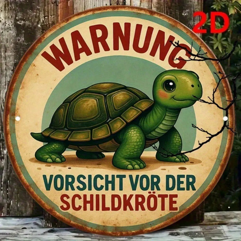 Vintage Turtle Crossing Metal Sign, German-Inspired Turtle Shell Wall Decor, 8x8 Inch Round Aluminum Plaque - view 6
