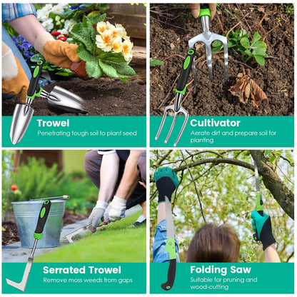 Aluminum Alloy Gardening Hand Tools 13-Piece Set, Multi-Function Garden Kit with Oxford Carry Bag, Plant Tags - view 3