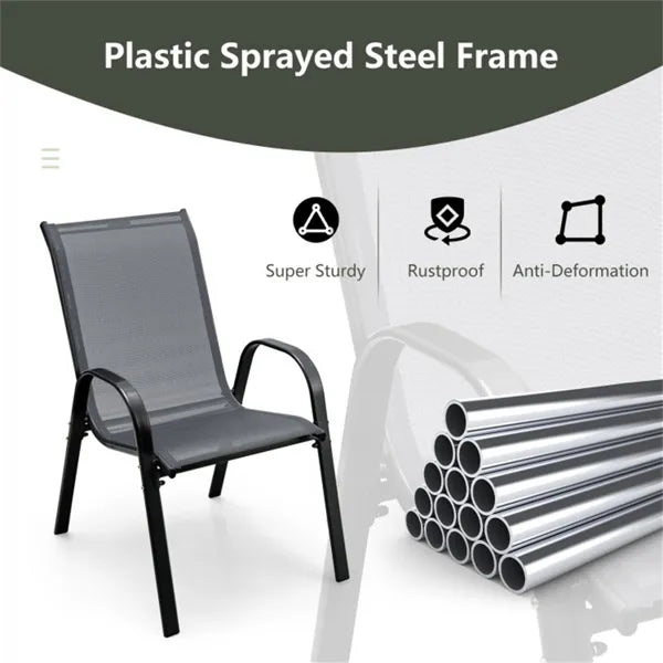 Gray 2 Pack Stackable Patio Dining Chairs, Ergonomic Steel Frame Breathable Fabric Outdoor Chairs 330 LBS Capacity - view 2