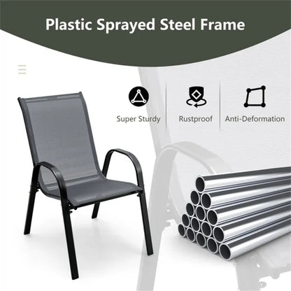 Gray 2 Pack Stackable Patio Dining Chairs, Ergonomic Steel Frame Breathable Fabric Outdoor Chairs 330 LBS Capacity - view 2