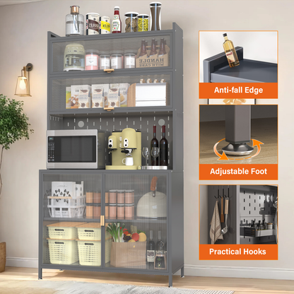 73'' Tall Kitchen Pantry Cabinet, 6 Level Flip Door With Pegboard Spacious - view 8