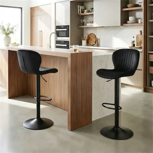 2-Pack Adjustable Height Bar Stools With 360° Swivel, Dutch Velvet Upholstered Bar Chai - Black - view 2