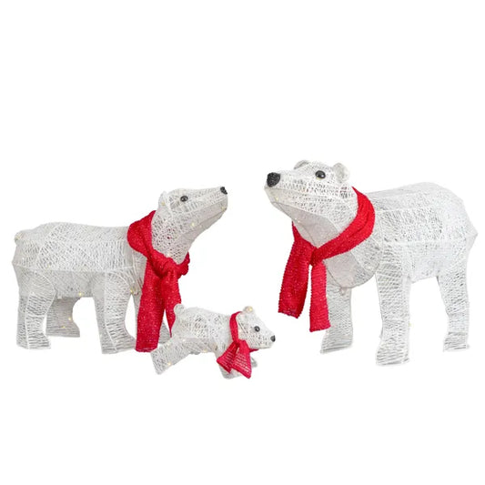 Set Of 3 Lighted Polar Bear Family Christmas Decorations, Pre-lit Holiday Decor With 190 Warm White LED Lights For Xmas