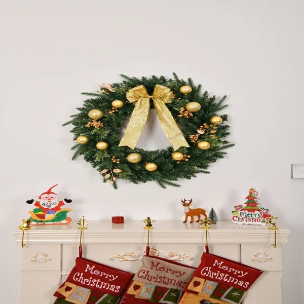 24in Pre-lit Battery Powered Christmas Wreath With Remote, Lighted Artificial Xmas Wreath With 50 Warm Lights And - view 3