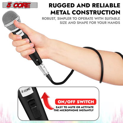 5 CORE Microphone Dynamic Vocal Handheld Mic Cardioid Unidirectional Microfono w On Off Switch + XLR Audio Cable - view 3