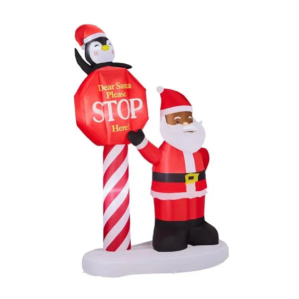 8.2FT Lighted Christmas Inflatable Decoration, Inflatable Black Santa & Road Sign - view 2