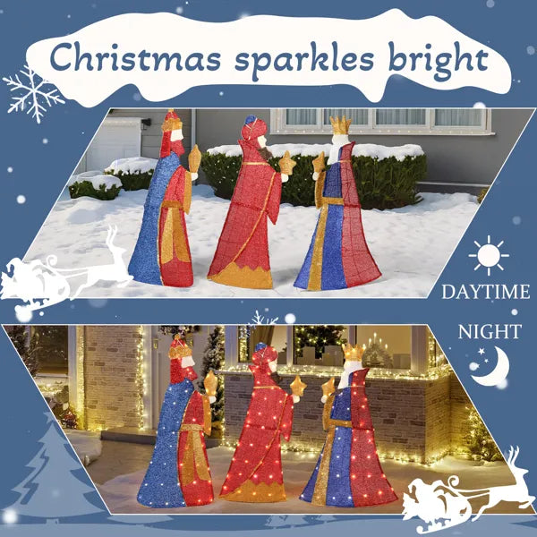 Set Of 3 Lighted Three Kings With Gifts Christmas Decorations, Pre-lit 2D Holiday Decor With 80 Warm White LED Lights - view 7