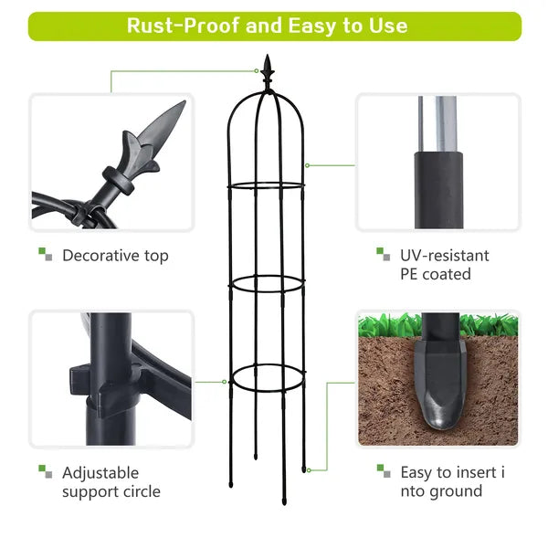 6.2ft Garden Obelisk Trellis Lightweight Rustproof Plastic Coated Metal Tall Tower Trellis Stand - view 6