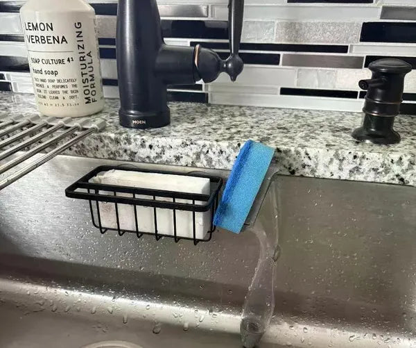 Small Steel Suction Sink Caddy With Rag Holder Black: Sponge Holder, Kitchen Storage, Matte Finish - view 4