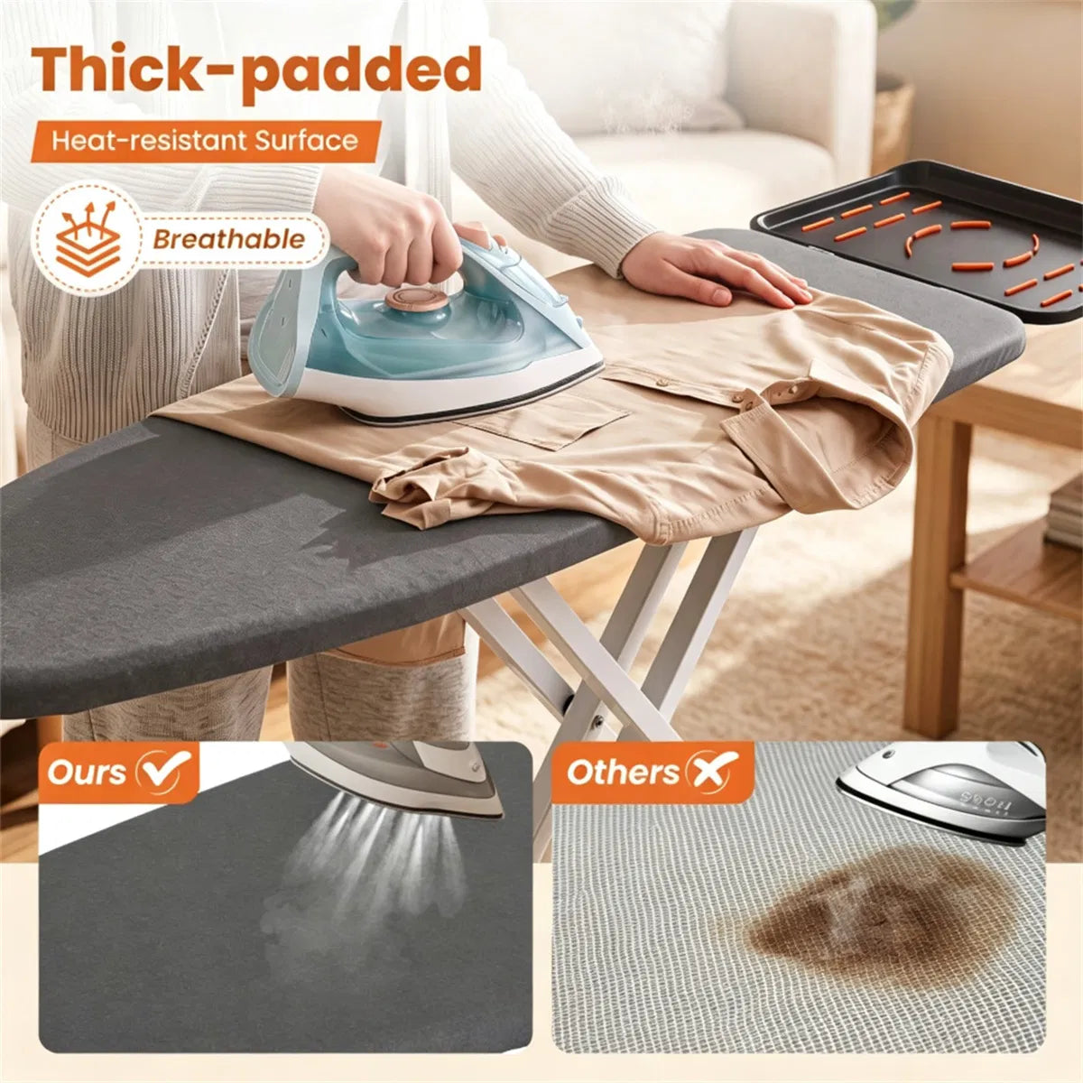 Adjustable Height Ironing Board, 7-Level Foldable Ironing Table with Perforated Metal Base - view 2