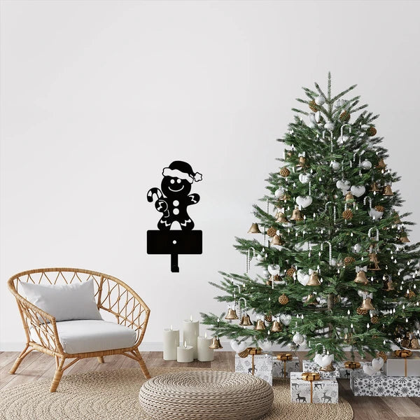 2 Pcs Gingerbread Man Metal Key Hooks Christmas Themed Wall Decor