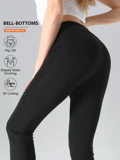 4pcs High-Waisted Flare Sharkskin Leggings Slim Fit, Lightweight & Sculpting Yoga Pants - view 6