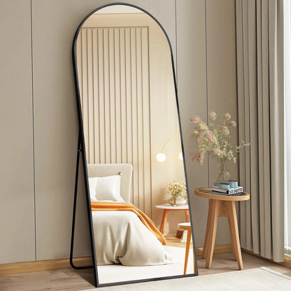 71 Inchx26 Inch Arched Full Length Mirror, Aluminum Alloy Frame Ensures Stability, Standing Design For Bedroom, Black - view 4