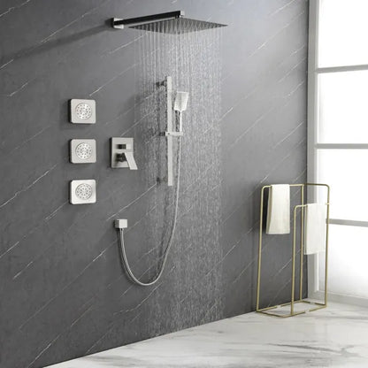 Shower System with Shower Head, Hand Shower, Slide Bar, Bodysprays, Shower Arm, Hose, Valve Trim, and Lever Handles - view 3