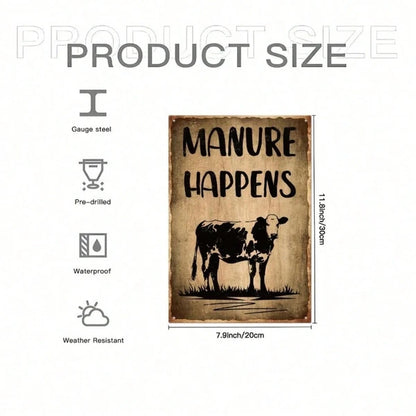 Funny Manure Happens Cow Metal Sign, Tin Wall Art, Plaque Decor For Home Bar 8x12in MetikTok, MetikTok - view 2