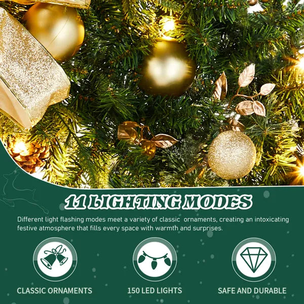 60in Pre-lit Christmas Wreath, Lighted Artificial Xmas Wreath With 220 Cold & Warm White Lights And 600 PVC Tips