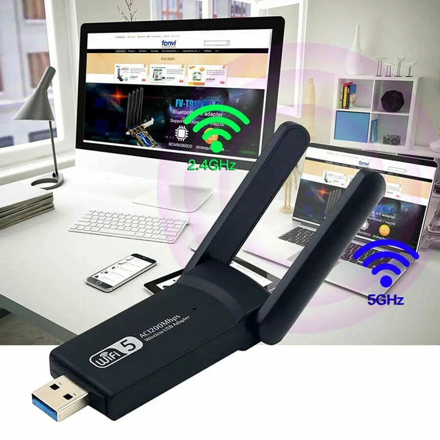 1200Mbps Long Range AC1200 Dual Band 5GHz Wireless USB 3.0 WiFi Adapter Antennas - view 5