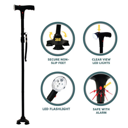 Collapsible Adjustable Height Cane With LED Light Alert Button Walking Stick - view 3