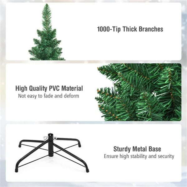 8ft Slim Pencil Christmas Tree - Space-Saving Design For Small Corners, 1000 Realistic PVC Branches With Flocked Finish - view 5