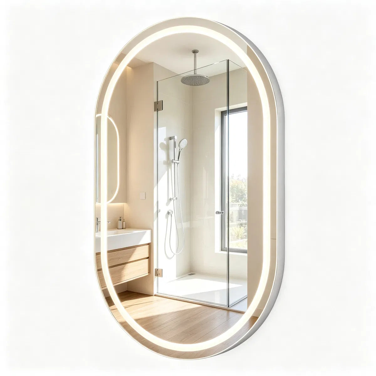 32x20" Oval LED Backlit Bathroom Mirror, 3 Color Temperatures Stepless Dimmable Vanity Mirror