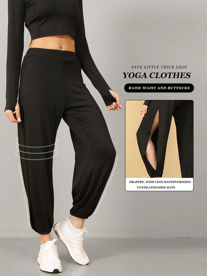 High Slit Boho Harem Yoga Pants For Women Flowy, Trendy & Comfortable - view 6