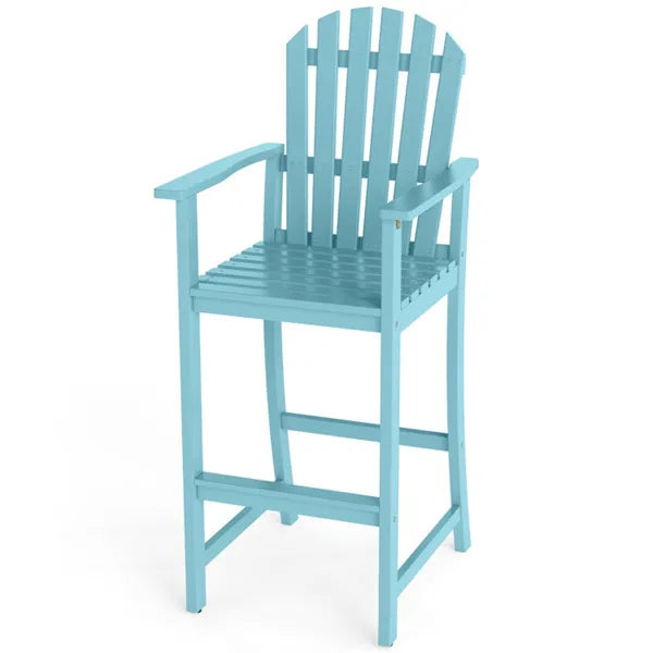 31" Seat Height Outdoor Bar Stool, Slatted Design Ergonomic Tall Chair For 40"-43" Bar Table-Turquoise - view 3