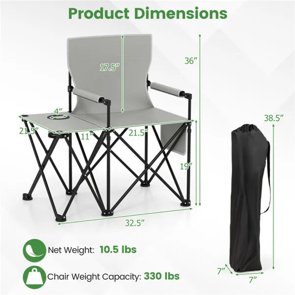 Oversized Foldable Camping Chair With Side Table & Cup Holder, 330 LBS Capacity For Outdoor Use-Gray - view 2