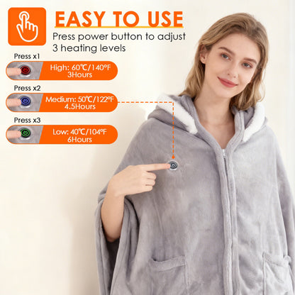 8-Zone Wearable Heated Blanket - 3 Adjustable Heat Levels, 59x31in Soft Flannel - view 5