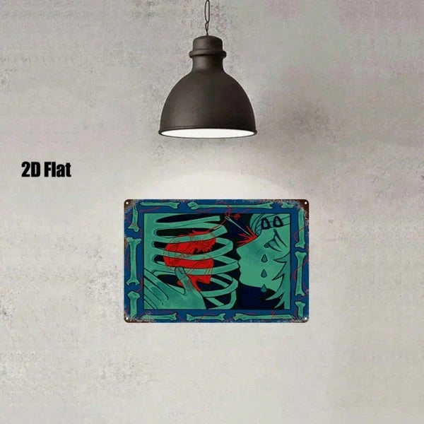 Vintage Abstract Red & Blue Skull Metal Wall Art, 8x12 Inch 2D Flat Iron Painting Sign, Retro Decor For Home Bar Garage - view 3