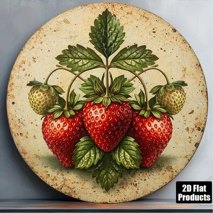 1pc Vintage Fresh Strawberry 2D Flat Round Sign 8x8in, "x8in" Retro Fruit - view 3