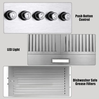 Range Hood 36 Inch; Wall Mount Vent Hood In Stainless Steel With Ducted/Ductless Convertible Duct; 3 Speed Exhaust Fan - view 4
