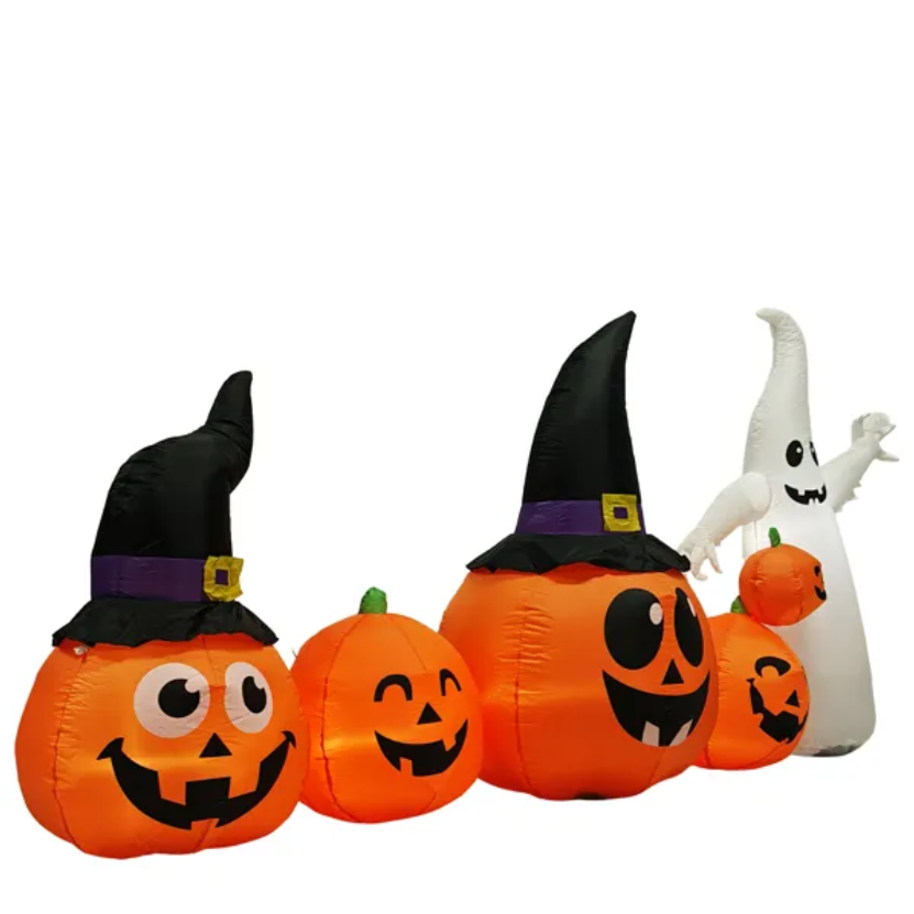8FT Long Halloween Inflatables Pumpkins Ghost Outdoor Decorations, Blow Up Yard Decoration With Built-in LEDs Lighted - view 7